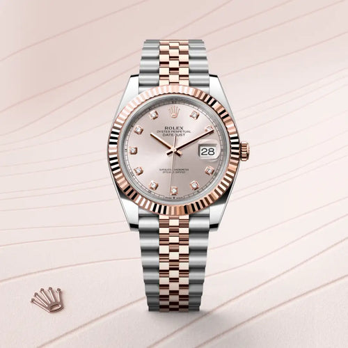 Rolex Datejust 41 in Everose Rolesor - combination of Oystersteel and Everose gold with a Sundust set with diamonds dial, Fluted bezel, Jubilee, five-piece links bracelet