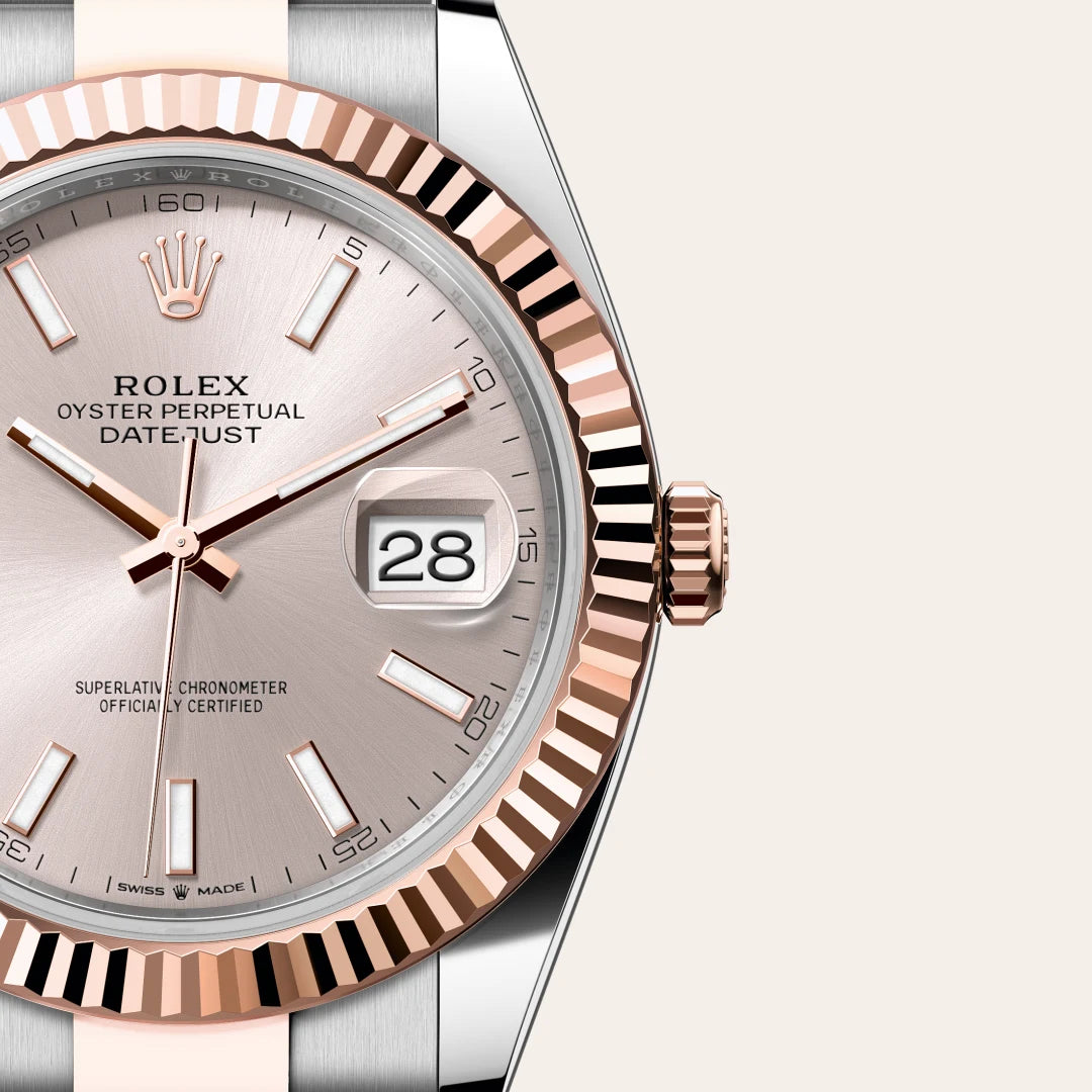 Rolex Datejust 41 in Everose Rolesor - combination of Oystersteel and Everose gold with a Sundust dial, Fluted bezel, Oyster, three-piece solid links bracelet