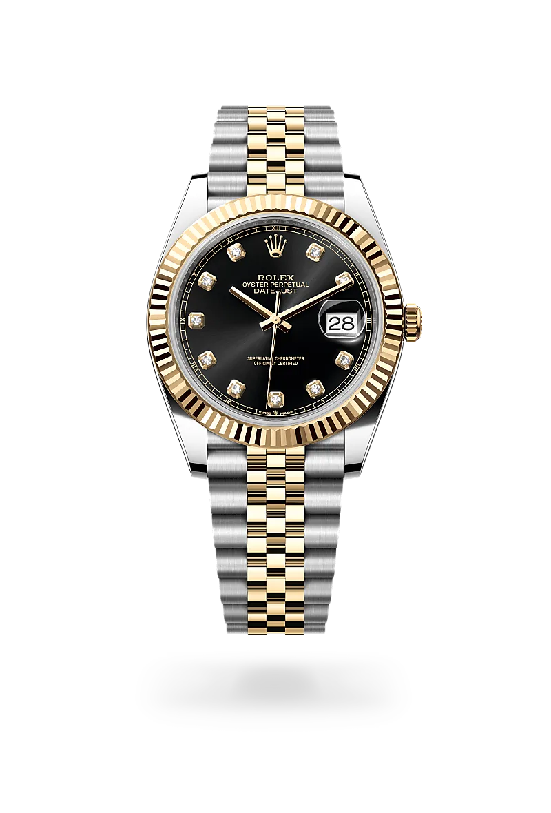 Rolex Datejust 41 in Yellow Rolesor - combination of Oystersteel and yellow gold with a Bright black set with diamonds dial, Fluted bezel, Jubilee, five-piece links bracelet