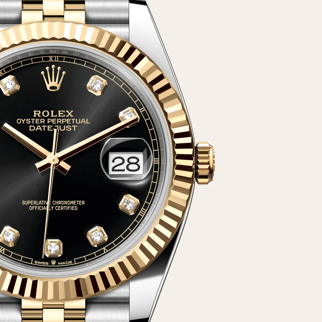 Rolex Datejust 41 in Yellow Rolesor - combination of Oystersteel and yellow gold with a Bright black set with diamonds dial, Fluted bezel, Jubilee, five-piece links bracelet