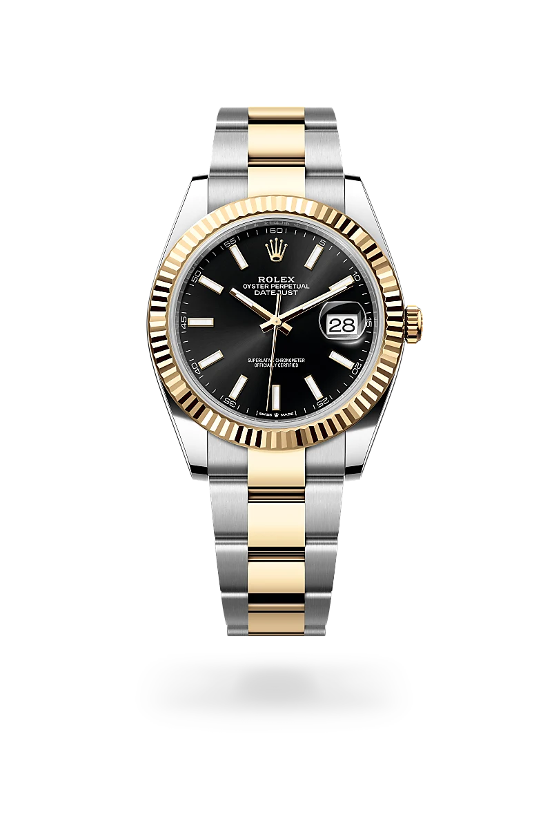Rolex Datejust 41 in Yellow Rolesor - combination of Oystersteel and yellow gold with a Bright black dial, Fluted bezel, Oyster, three-piece solid links bracelet