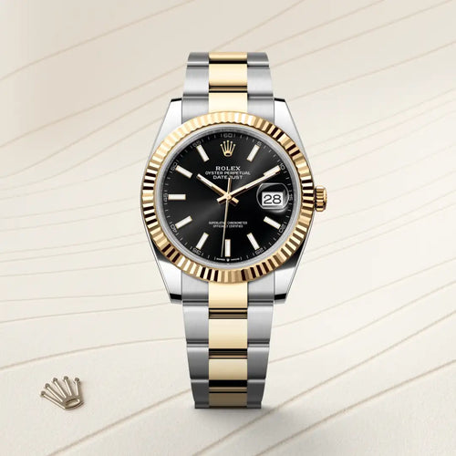 Rolex Datejust 41 in Yellow Rolesor - combination of Oystersteel and yellow gold with a Bright black dial, Fluted bezel, Oyster, three-piece solid links bracelet