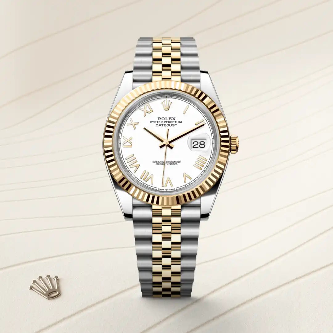 Rolex Datejust 41 in Yellow Rolesor - combination of Oystersteel and yellow gold with a White dial, Fluted bezel, Jubilee, five-piece links bracelet