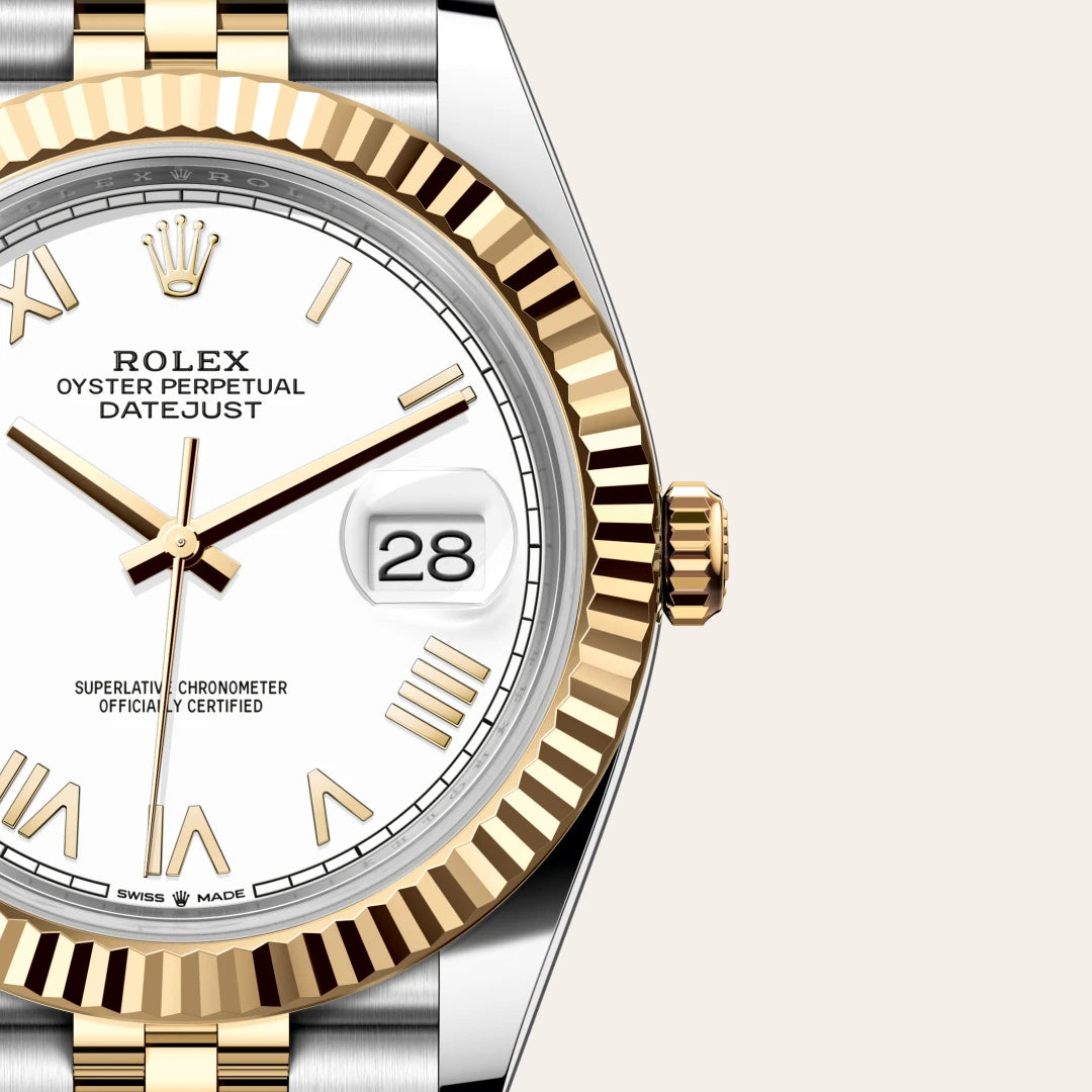 Rolex Datejust 41 in Yellow Rolesor - combination of Oystersteel and yellow gold with a White dial, Fluted bezel, Jubilee, five-piece links bracelet