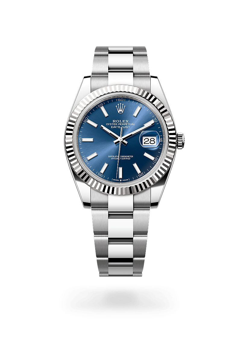 Rolex Datejust 41 in White Rolesor - combination of Oystersteel and white gold with a Bright blue dial, Fluted bezel, Oyster, three-piece solid links bracelet