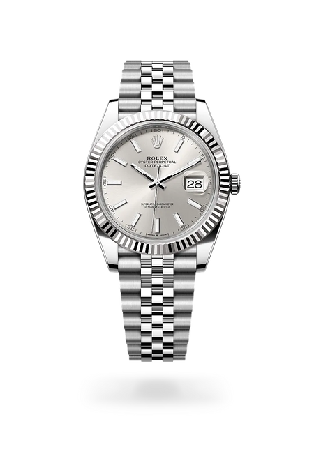 Rolex Datejust 41 in White Rolesor - combination of Oystersteel and white gold with a Silver dial, Fluted bezel, Jubilee, five-piece links bracelet