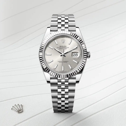 Rolex Datejust 41 in White Rolesor - combination of Oystersteel and white gold with a Silver dial, Fluted bezel, Jubilee, five-piece links bracelet