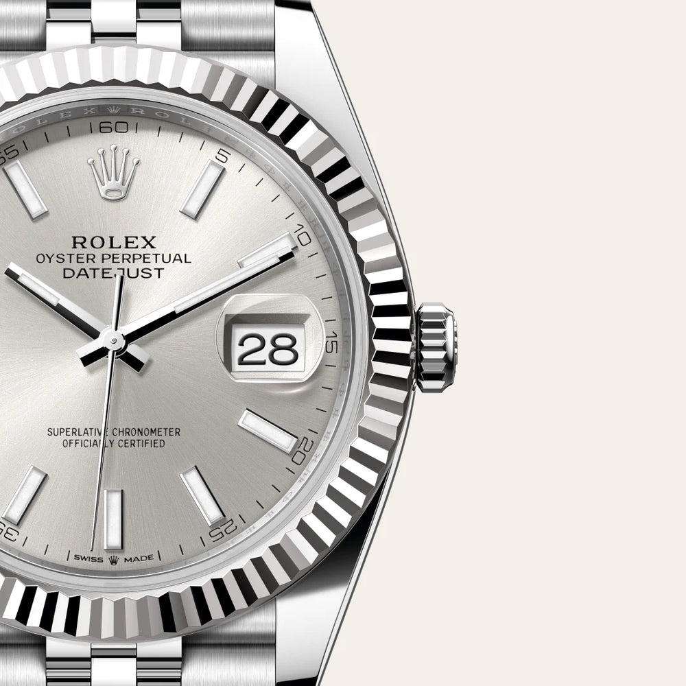 Rolex Datejust 41 in White Rolesor - combination of Oystersteel and white gold with a Silver dial, Fluted bezel, Jubilee, five-piece links bracelet