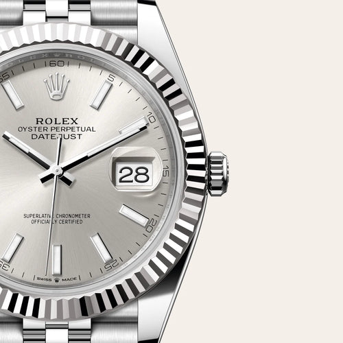 Rolex Datejust 41 in White Rolesor - combination of Oystersteel and white gold with a Silver dial, Fluted bezel, Jubilee, five-piece links bracelet
