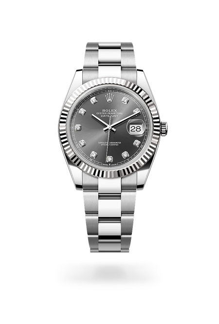 Rolex Datejust 41 in White Rolesor - combination of Oystersteel and white gold with a Slate set with diamonds dial, Fluted bezel, Oyster, three-piece solid links bracelet