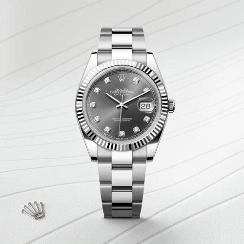 Rolex Datejust 41 in White Rolesor - combination of Oystersteel and white gold with a Slate set with diamonds dial, Fluted bezel, Oyster, three-piece solid links bracelet