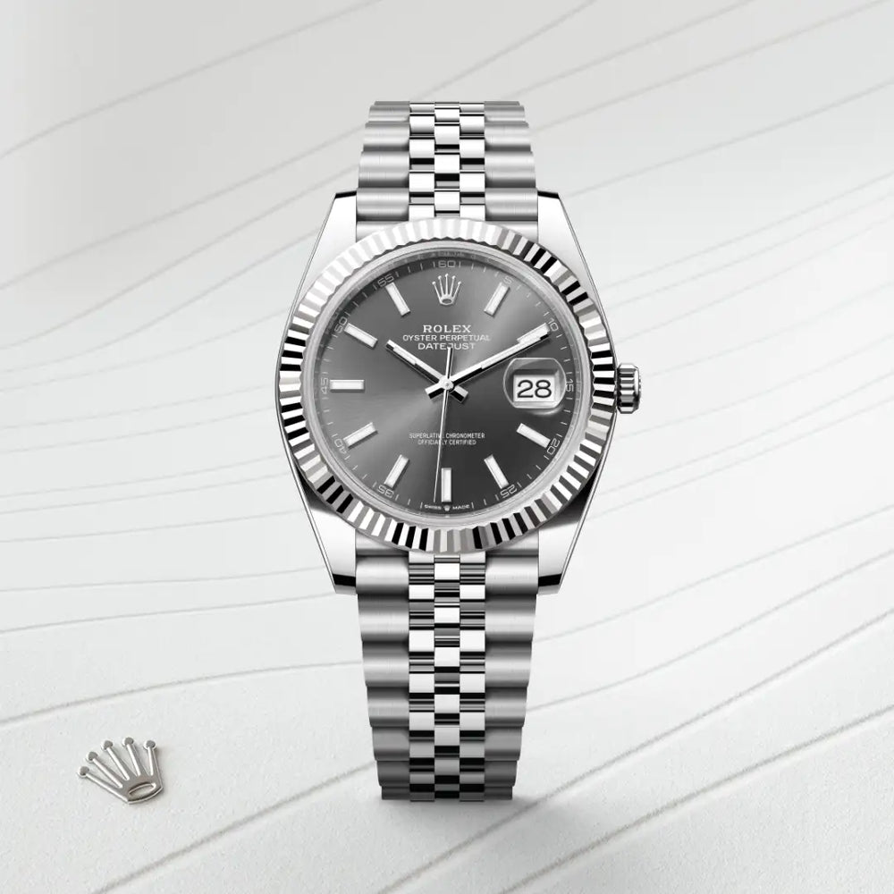 Rolex Datejust 41 in White Rolesor - combination of Oystersteel and white gold with a Slate dial, Fluted bezel, Jubilee, five-piece links bracelet