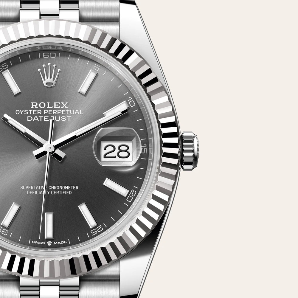 Rolex Datejust 41 in White Rolesor - combination of Oystersteel and white gold with a Slate dial, Fluted bezel, Jubilee, five-piece links bracelet