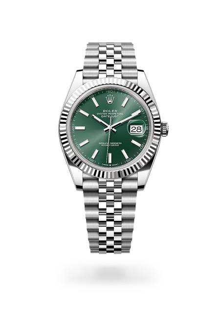Rolex Datejust 41 in White Rolesor - combination of Oystersteel and white gold with a Mint green dial, Fluted bezel, Jubilee, five-piece links bracelet