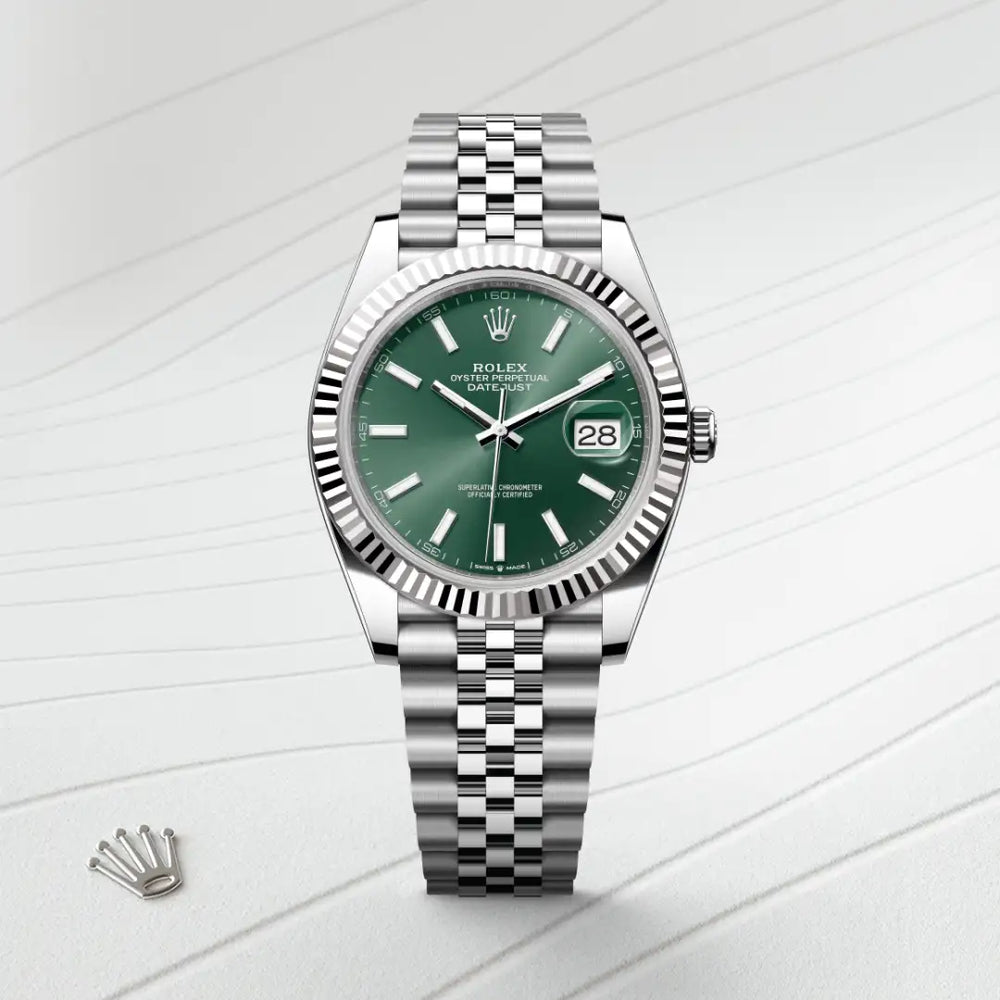 Rolex Datejust 41 in White Rolesor - combination of Oystersteel and white gold with a Mint green dial, Fluted bezel, Jubilee, five-piece links bracelet