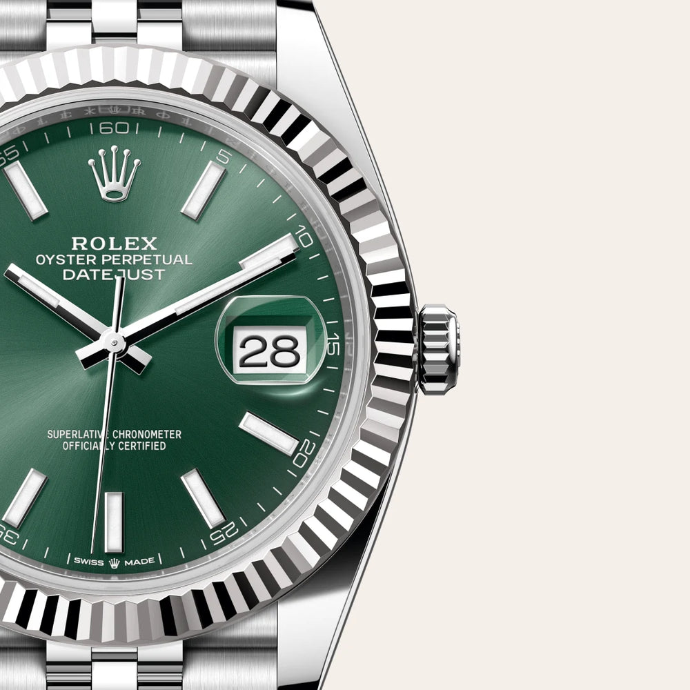 Rolex Datejust 41 in White Rolesor - combination of Oystersteel and white gold with a Mint green dial, Fluted bezel, Jubilee, five-piece links bracelet