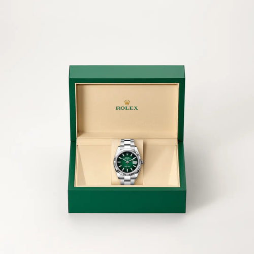 Rolex Datejust 41 in White Rolesor - combination of Oystersteel and white gold with a Green ombré dial, Fluted bezel, Oyster, three-piece solid links bracelet