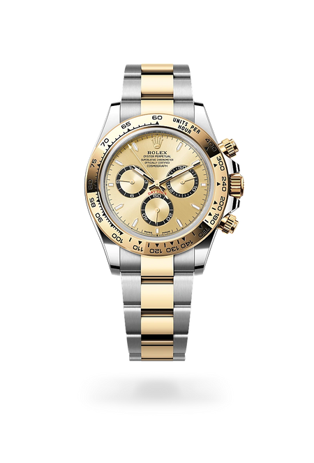 Rolex Cosmograph Daytona in Yellow Rolesor - combination of Oystersteel and yellow gold with a Golden, black counter rings dial, Fixed, with engraved tachymetric scale, in yellow gold bezel, Oyster, three-piece solid links bracelet
