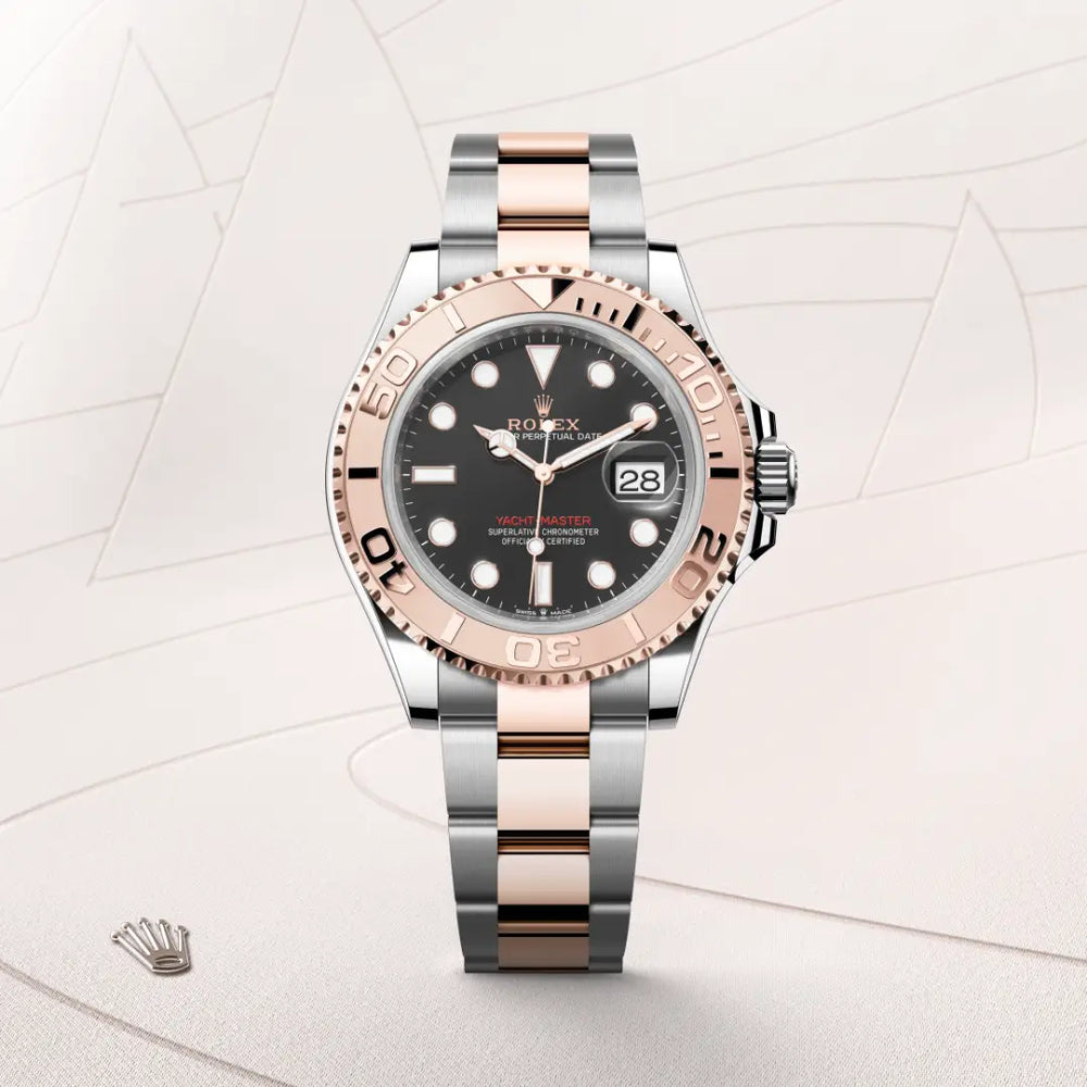 Rolex Yacht-Master 40 in Everose Rolesor - combination of Oystersteel and Everose gold with a Intense black dial, Everose gold bidirectional rotatable 60-minute graduated with raised numerals bezel, Oyster, three-piece solid links bracelet