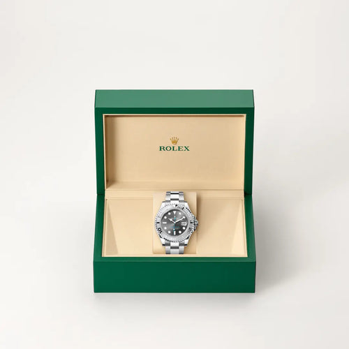 Rolex Yacht-Master 40 in Rolesium - combination of Oystersteel and platinum with a Slate dial, Platinum bidirectional rotatable 60-minute graduated with raised numerals bezel, Oyster, three-piece solid links bracelet