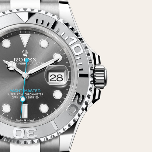 Rolex Yacht-Master 40 in Rolesium - combination of Oystersteel and platinum with a Slate dial, Platinum bidirectional rotatable 60-minute graduated with raised numerals bezel, Oyster, three-piece solid links bracelet