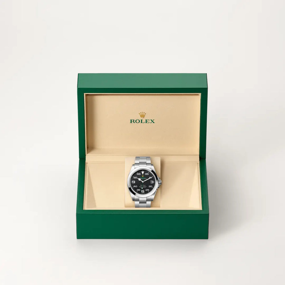 Rolex Air-King in Oystersteel with a Black dial, Smooth bezel, Oyster, three-piece solid links bracelet