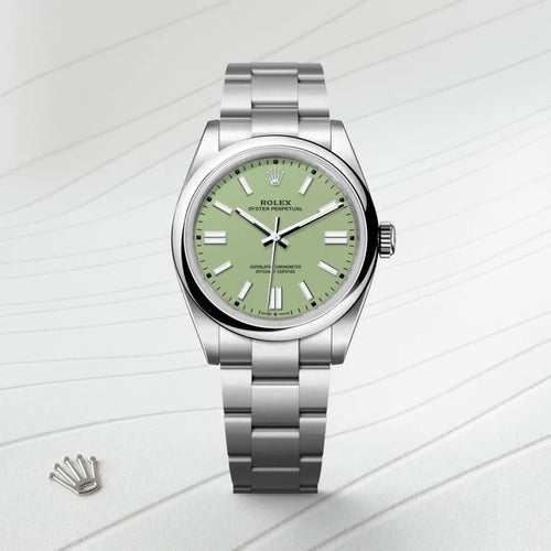 Rolex Oyster Perpetual 41 in Oystersteel with a Pistachio dial, Domed bezel, Oyster, three-piece solid links bracelet