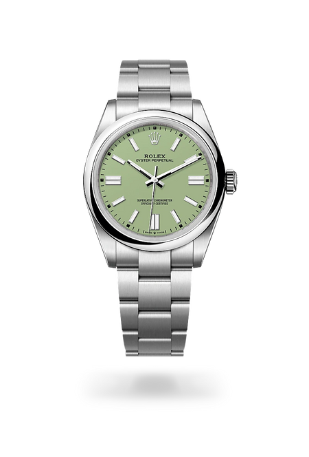 Rolex Oyster Perpetual 41 in Oystersteel with a Pistachio dial, Domed bezel, Oyster, three-piece solid links bracelet