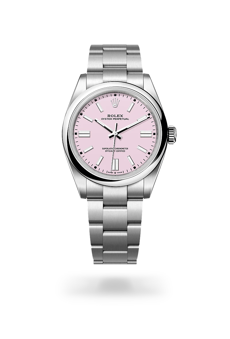 Rolex Oyster Perpetual 41 with a Candy pink dial, Domed bezel, Oyster, three-piece solid links bracelet