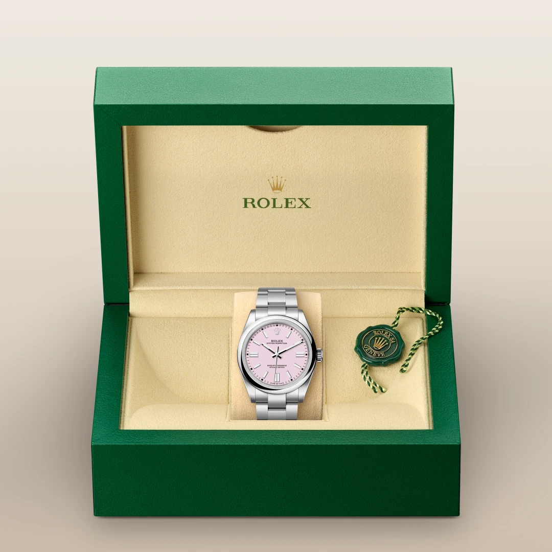 Rolex Oyster Perpetual 41 with a Candy pink dial, Domed bezel, Oyster, three-piece solid links bracelet
