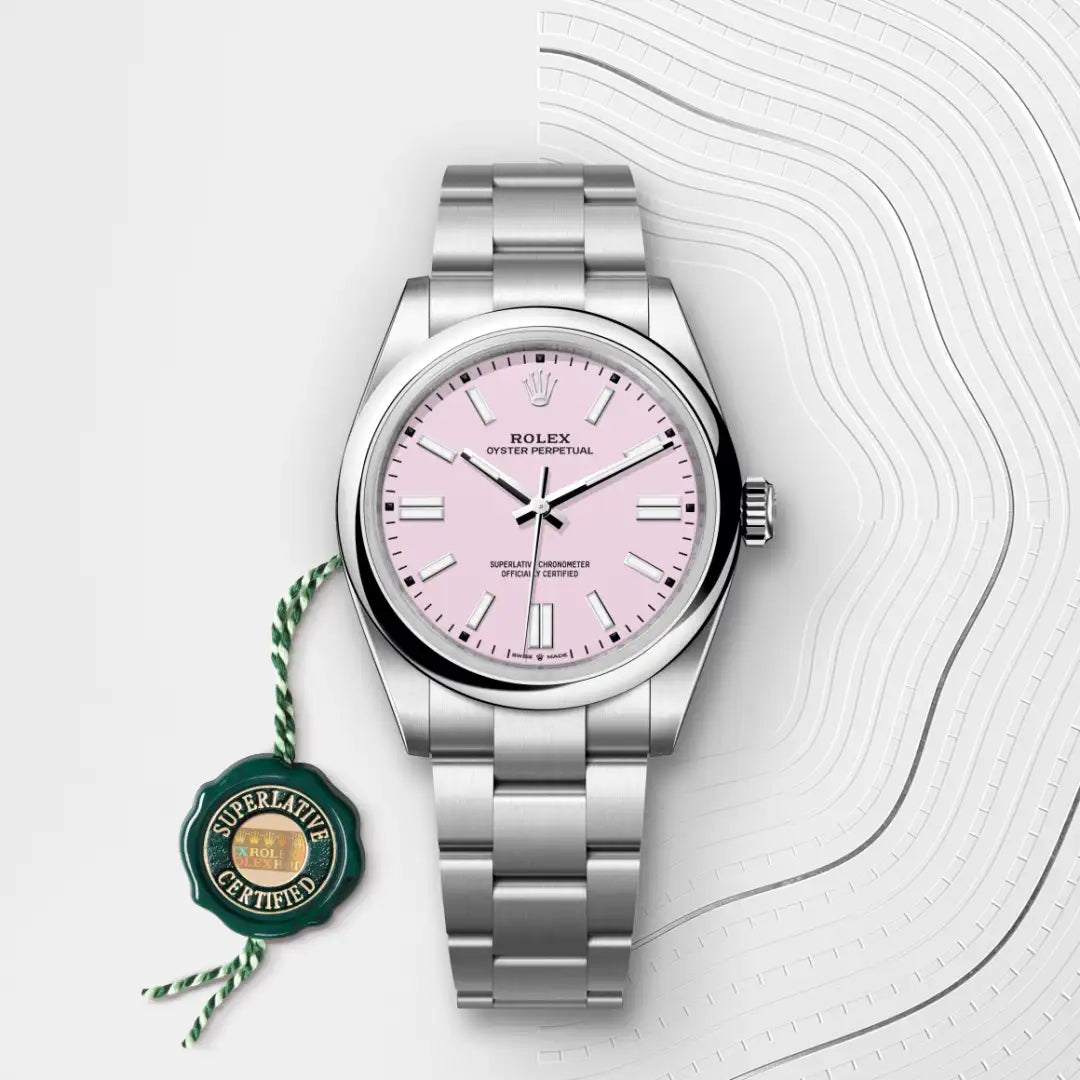 Rolex Oyster Perpetual 41 with a Candy pink dial, Domed bezel, Oyster, three-piece solid links bracelet