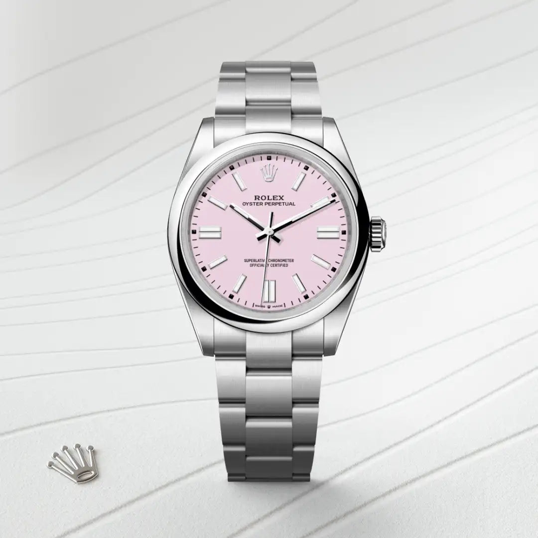 Rolex Oyster Perpetual 41 with a Candy pink dial, Domed bezel, Oyster, three-piece solid links bracelet