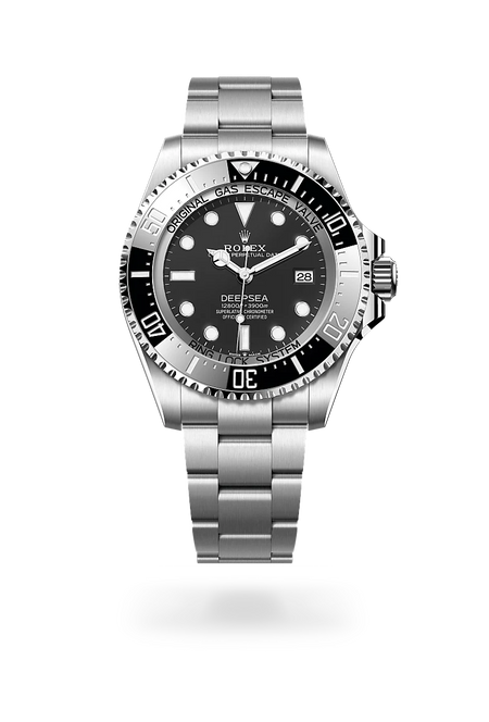 Rolex Rolex Deepsea in Oystersteel with a Intense black dial, Unidirectional rotatable 60-minute graduated, scratch-resistant Cerachrom insert in black ceramic, numerals and graduations coated in platinum bezel, Oyster, three-piece solid links bracelet