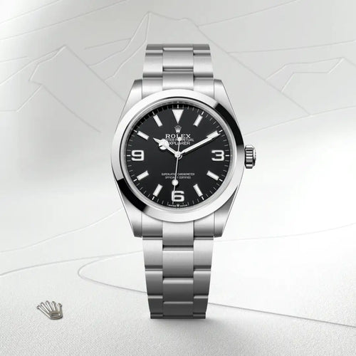 Rolex Explorer 40 in Oystersteel with a Black dial, Smooth bezel, Oyster, three-piece solid links bracelet