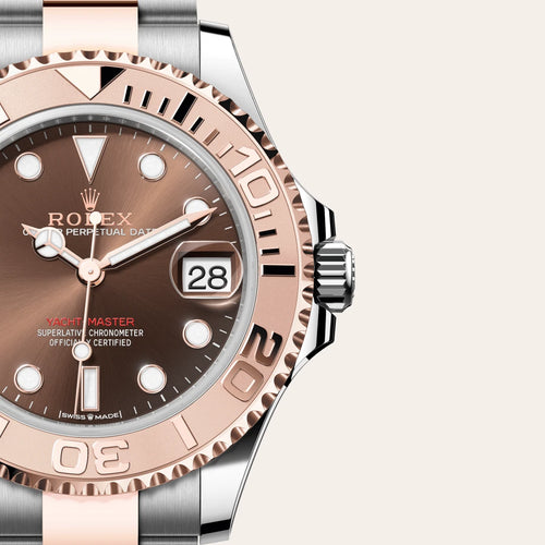 Rolex Yacht-Master 37 in Everose Rolesor - combination of Oystersteel and Everose gold with a Chocolate dial, Everose gold bidirectional rotatable 60-minute graduated with raised numerals bezel, Oyster, three-piece solid links bracelet