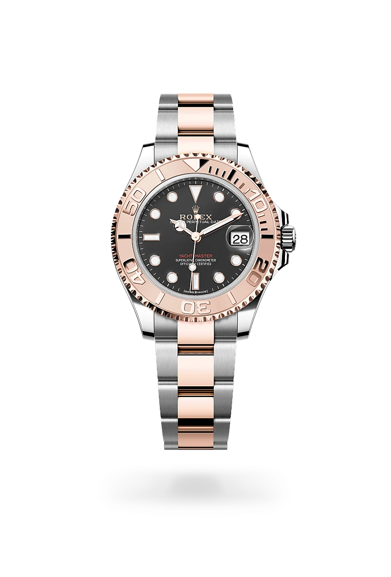 Rolex Yacht-Master 37 in Everose Rolesor - combination of Oystersteel and Everose gold with a Intense black dial, Everose gold bidirectional rotatable 60-minute graduated with raised numerals bezel, Oyster, three-piece solid links bracelet