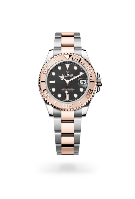 Rolex Yacht-Master 37 in Everose Rolesor - combination of Oystersteel and Everose gold with a Intense black dial, Everose gold bidirectional rotatable 60-minute graduated with raised numerals bezel, Oyster, three-piece solid links bracelet