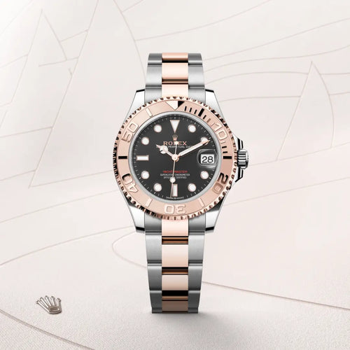 Rolex Yacht-Master 37 in Everose Rolesor - combination of Oystersteel and Everose gold with a Intense black dial, Everose gold bidirectional rotatable 60-minute graduated with raised numerals bezel, Oyster, three-piece solid links bracelet