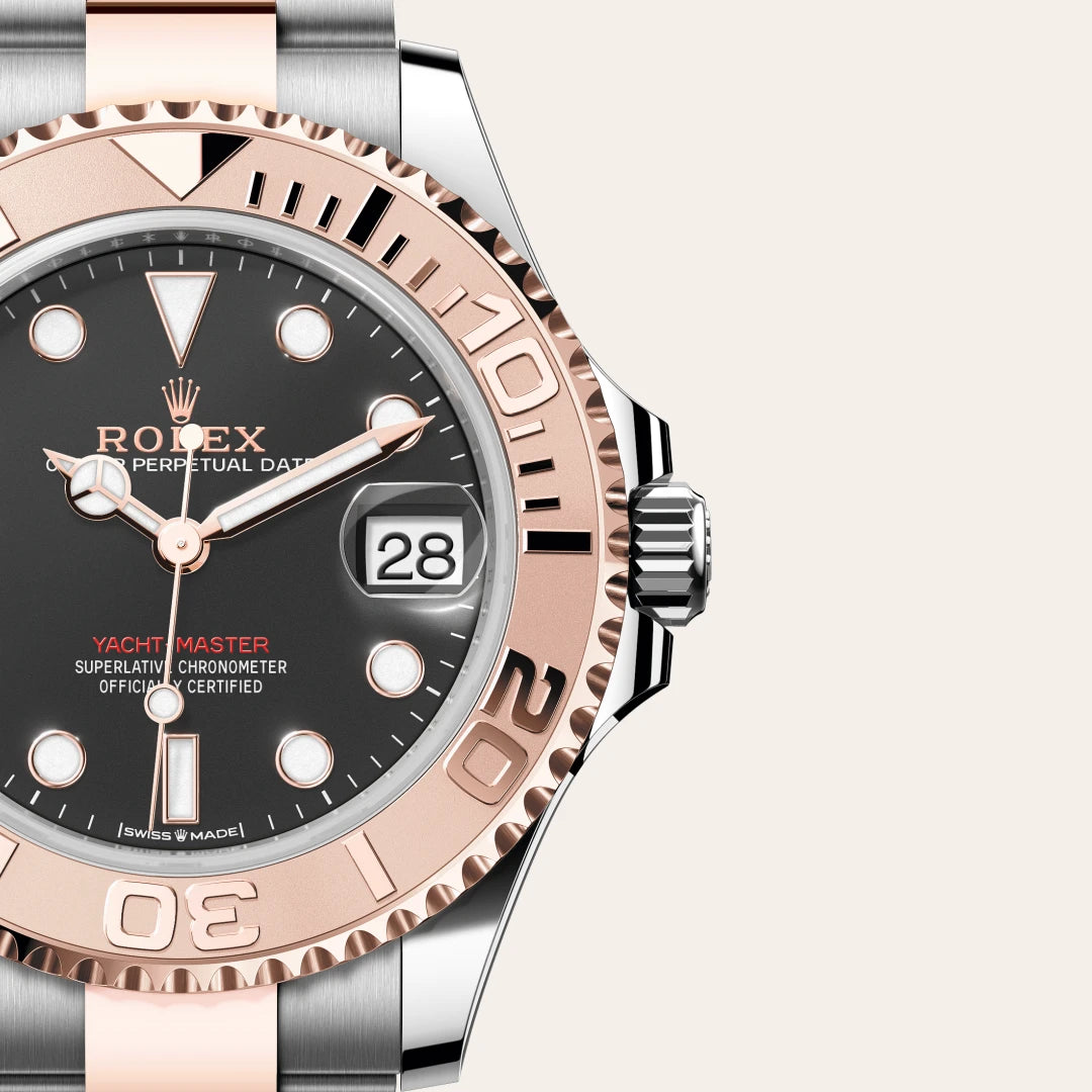 Rolex Yacht-Master 37 in Everose Rolesor - combination of Oystersteel and Everose gold with a Intense black dial, Everose gold bidirectional rotatable 60-minute graduated with raised numerals bezel, Oyster, three-piece solid links bracelet