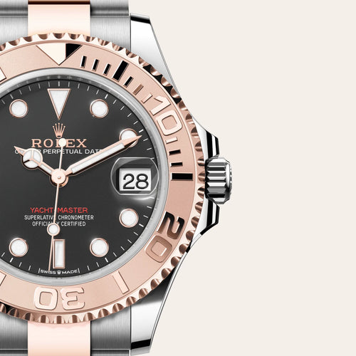 Rolex Yacht-Master 37 in Everose Rolesor - combination of Oystersteel and Everose gold with a Intense black dial, Everose gold bidirectional rotatable 60-minute graduated with raised numerals bezel, Oyster, three-piece solid links bracelet