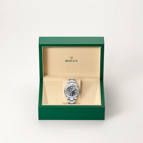 Rolex Yacht-Master 37 in Rolesium - combination of Oystersteel and platinum with a Slate dial, Platinum bidirectional rotatable 60-minute graduated with raised numerals bezel, Oyster, three-piece solid links bracelet
