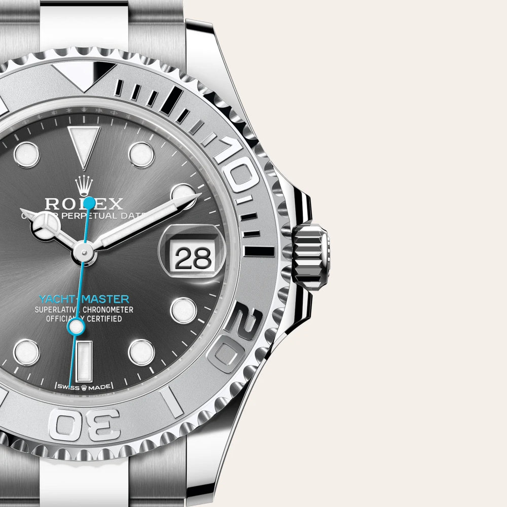 Rolex Yacht-Master 37 in Rolesium - combination of Oystersteel and platinum with a Slate dial, Platinum bidirectional rotatable 60-minute graduated with raised numerals bezel, Oyster, three-piece solid links bracelet