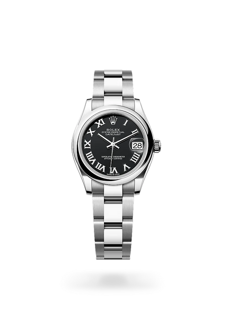 Rolex Datejust 31 in Oystersteel with a Bright black dial, Domed bezel, Oyster, three-piece solid links bracelet