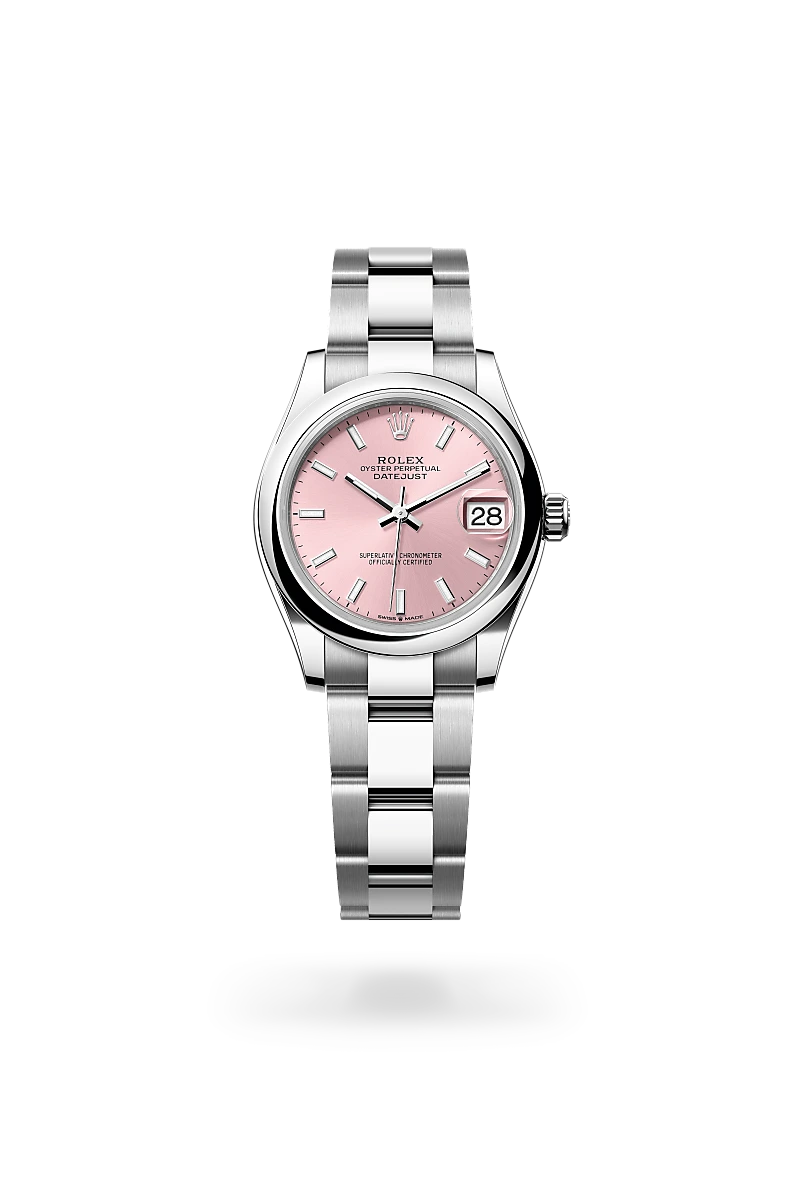 Rolex Datejust 31 in Oystersteel with a Pink dial, Domed bezel, Oyster, three-piece solid links bracelet