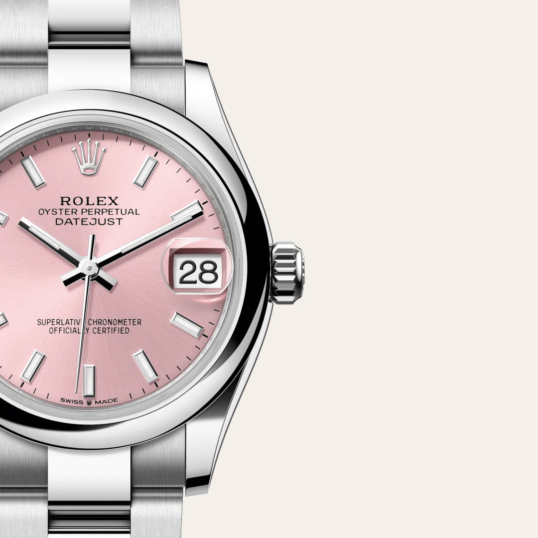 Rolex Datejust 31 in Oystersteel with a Pink dial, Domed bezel, Oyster, three-piece solid links bracelet