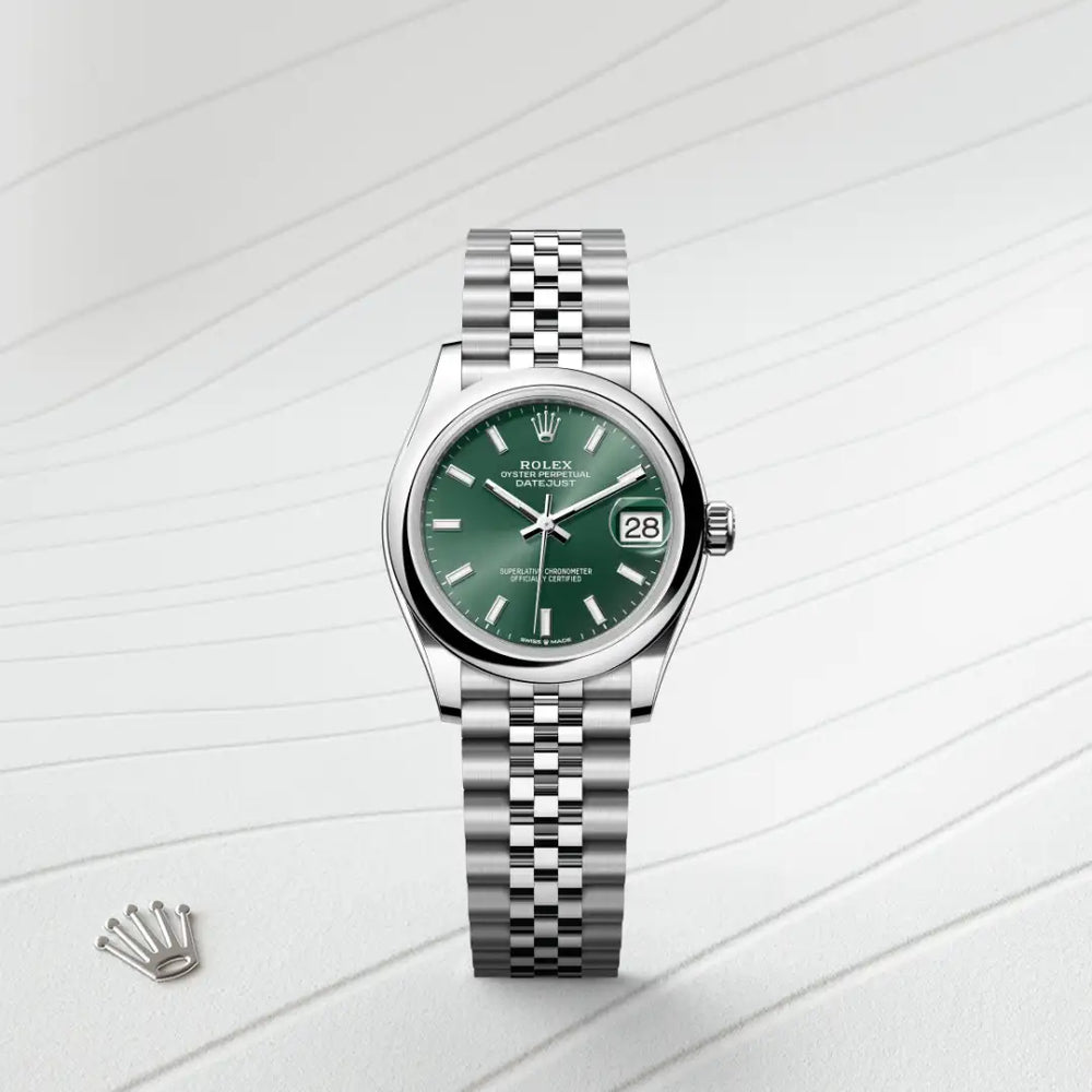 Rolex Datejust 31 in Oystersteel with a Mint green dial, Domed bezel, Jubilee, five-piece links bracelet