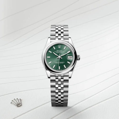Rolex Datejust 31 in Oystersteel with a Mint green dial, Domed bezel, Jubilee, five-piece links bracelet