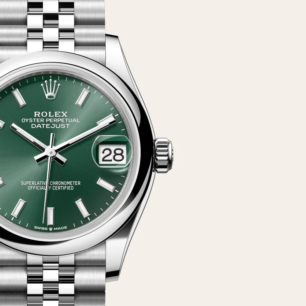 Rolex Datejust 31 in Oystersteel with a Mint green dial, Domed bezel, Jubilee, five-piece links bracelet
