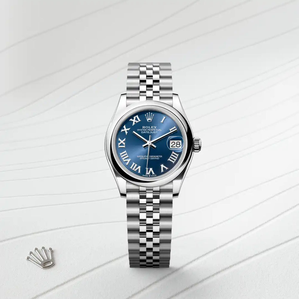 Rolex Datejust 31 in Oystersteel with a Bright blue dial, Domed bezel, Jubilee, five-piece links bracelet
