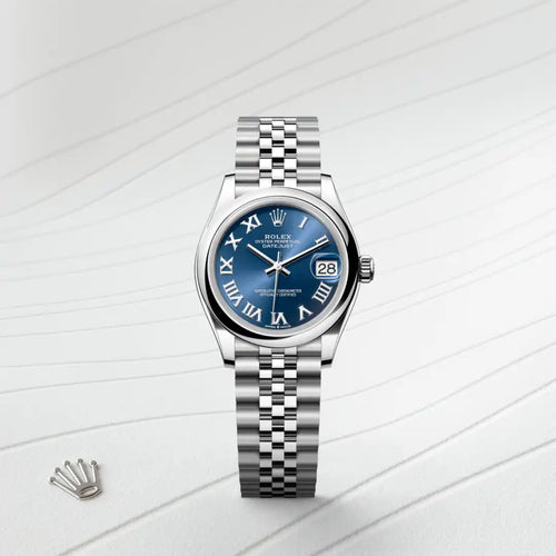 Rolex Datejust 31 in Oystersteel with a Bright blue dial, Domed bezel, Jubilee, five-piece links bracelet